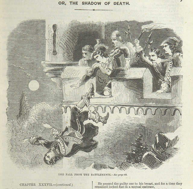 skeleton horseman  - fall from battlements